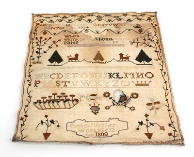 Lot 75 - A George III sampler, pictorial, alphabetical...