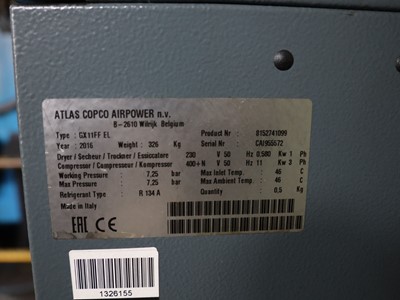 Lot 2 - Atlas Copco GX11 FF receiver-mounted packaged...