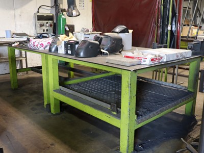 Lot 24 - Large heavy steel welded table in two parts, 3...