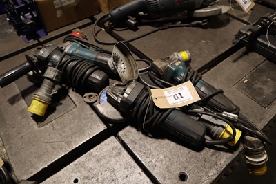 Lot 61 - 4 various 110V 4" angle grinders by Bosch and...