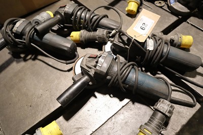 Lot 62 - 4 various 110V 4" angle grinders by Bosch