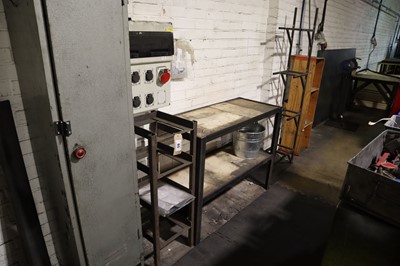 Lot 85 - 8x4ft mild steel sheet, 2 trestles, fabricated...