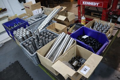 Lot 92 - Most of the items on green machinist's table;...