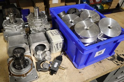 Lot 98 - Blue plastic crate of metalwares; spun...