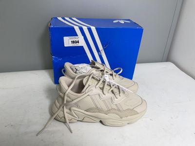 Lot 1934 - Adidas UK5 ozweego trainers in beige - boxed