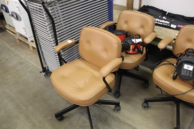 Lot 175 - Three Ikea brown leather effect office chairs