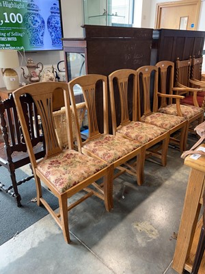 Lot 1309 - Set of 5 (1+4) honey oak framed dining chairs...