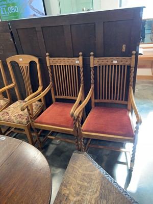 Lot 1310 - Pair of honey oak framed dining chairs with...