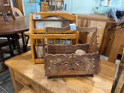 Lot 1318 - 2 wooden magazine racks, vintage toy dog and...