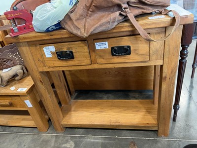 Lot 1320 - Honey oak 2 drawer side table with lower shelf