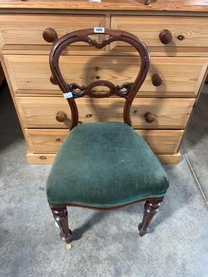 Lot 1342 - Single mahogany framed dining chair with green...