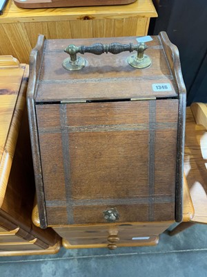 Lot 1346 - Dark oak coal scuttle with contents