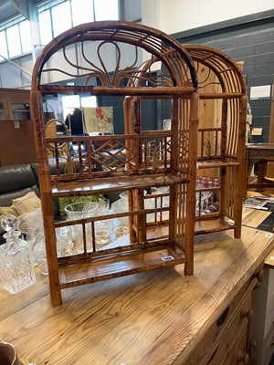 Lot 1360 - Pair of ornate bamboo hanging shelving units