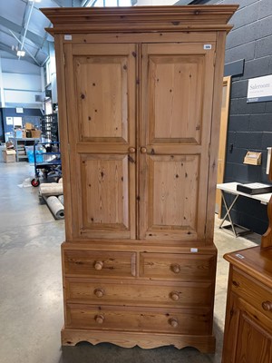 Lot 1375 - Modern pine wardrobe with 2 over 2 lower drawers