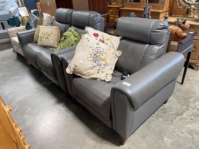 Lot 1376 - Grey leather lounge suite with electric...