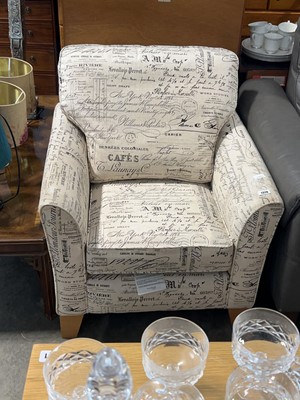 Lot 1378 - Upholstered armchair with café bistro print...