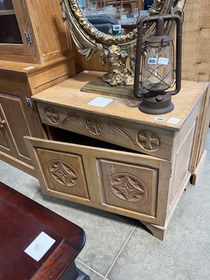 Lot 1383 - Early 20th century oak cupboard with interior...
