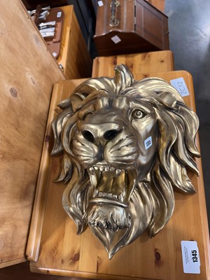 Lot 1385 - Gold painted lion wall plaque