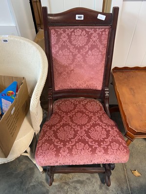 Lot 1407 - Mahogany framed rocking chair with pink...