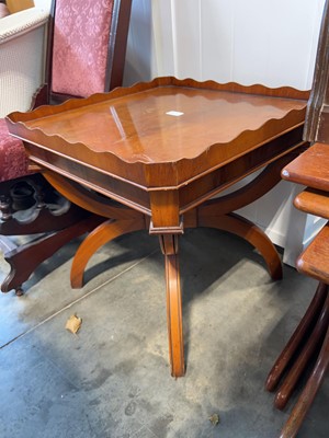 Lot 1408 - Walnut finish tray top occasional table on...