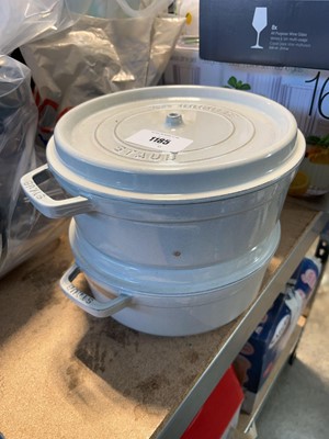 Lot 1185 - 2 Cocotte Staub pots in white finish