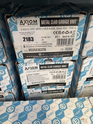 Lot 2183 - 3 Axiom 4 way metal clad garage consumer units