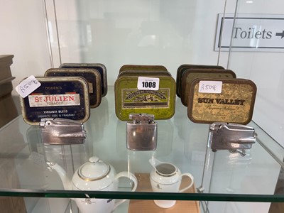Lot 1008 - Shelf of various vintage tobacco tins and 3...