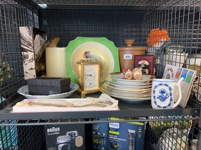 Lot 1042 - Cage containing miscellaneous ceramics, brass...