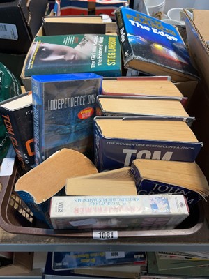 Lot 1081 - 2 boxes of various books including Tom Clancy