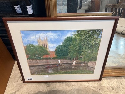 Lot 1295 - Framed and glazed print of punts on the river...