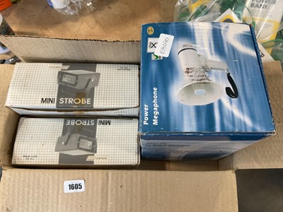 Lot 1605 - Mini strobe lights and megaphone