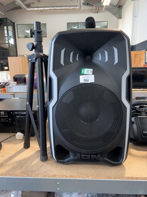 Lot 1557 - Ion tripod mounted PA speaker with microphone