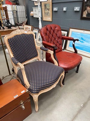 Lot 5135 - Leather effect button back armchair plus a...
