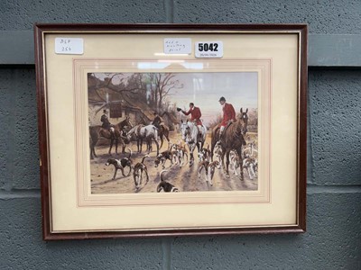 Lot 5042 - Framed and glazed hunting print, plus pair of...