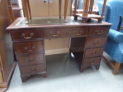 Lot 5312 - Mahogany twin pedestal desk with tooled...