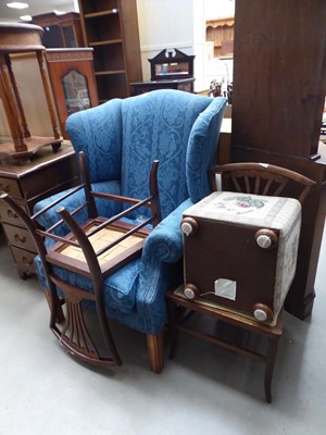 Lot 5313 - Floral patterned wingback armchair, two...