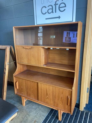 Lot 5328 - Teak highboard with glazed sliding doors