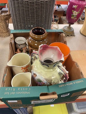 Lot 5460 - Box containing jugs, vases, glassware and...