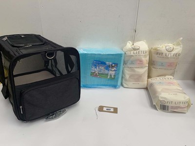 Lot 3622 - Pet carrier, Puppy absorbency pads and 3 2.7kg...