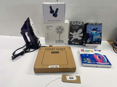 Lot 3646 - Bathroom scales, Tower steam iron, massager,...