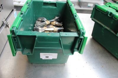 Lot 72 - Green stacking crate of pastry forks