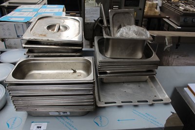 Lot 105 - Various size gastronome stainless steel trays