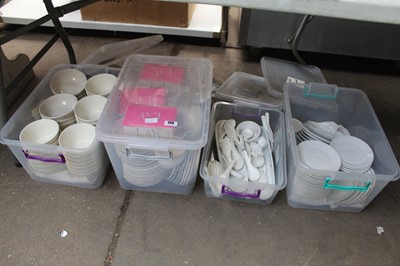 Lot 156 - 4 plastic boxes containing various white crockery