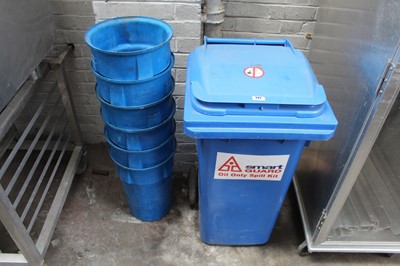 Lot 247 - Small blue wheelie bin and 6 blue bins