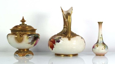 Lot 155 - A Royal Worcester ewer of squat form decorated...