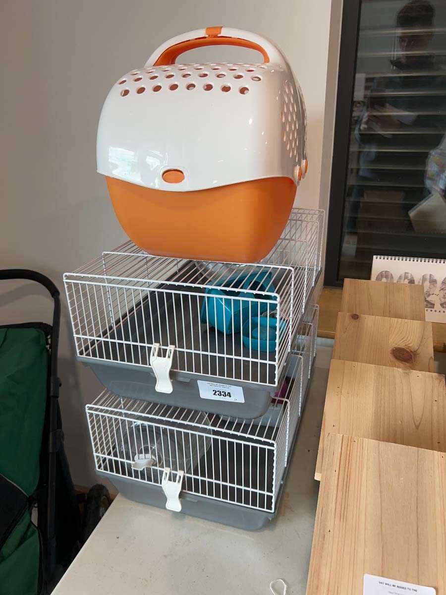 Lot 2334 - 2 rodent cages, together with a rodent carrier