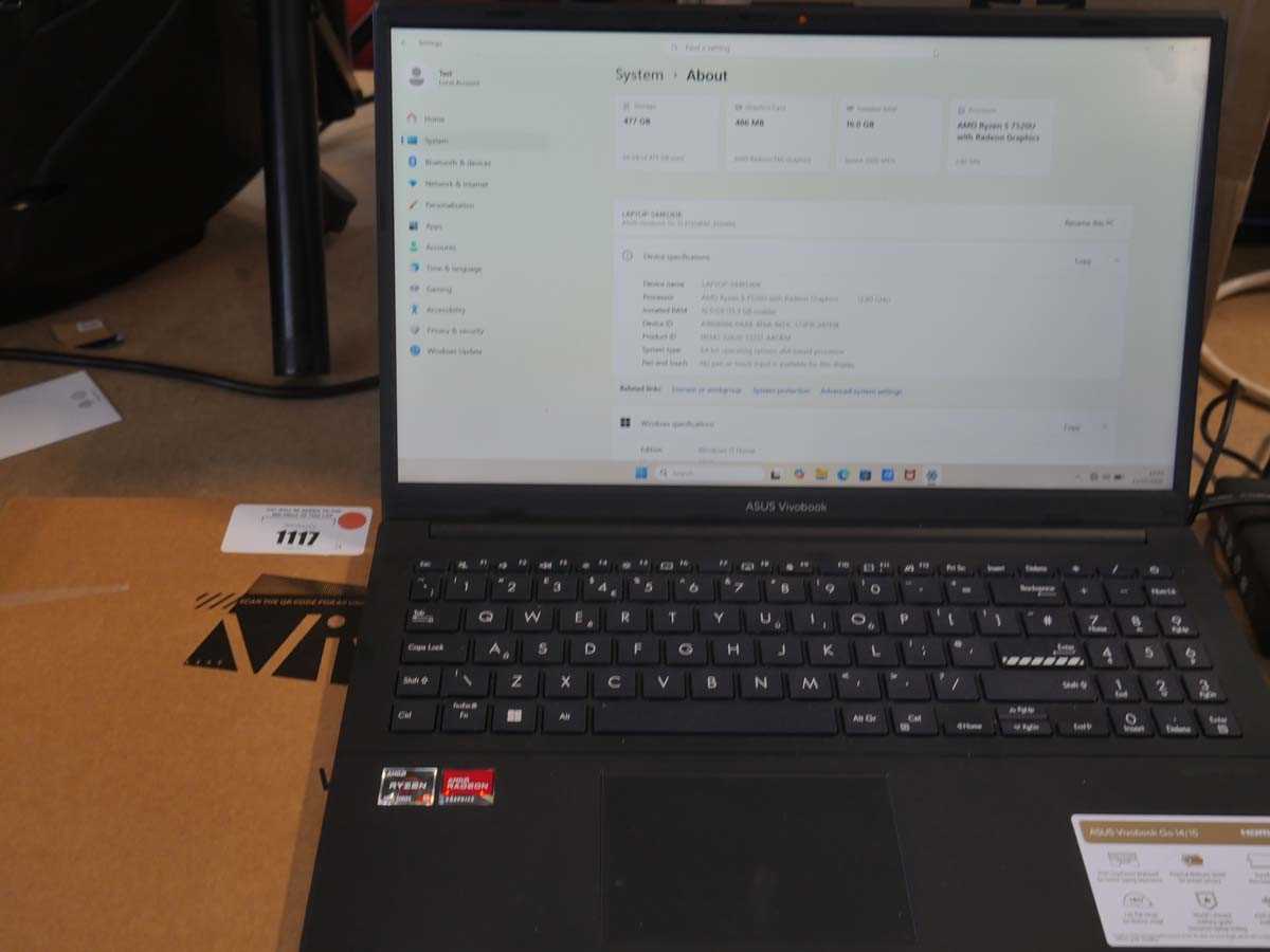 Lot 1117 - Asus Vivobook E1504F laptop, AMD R5-7520U,...