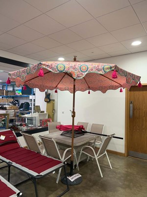 Lot 4166 - Wood effect parasol with floral decorated...