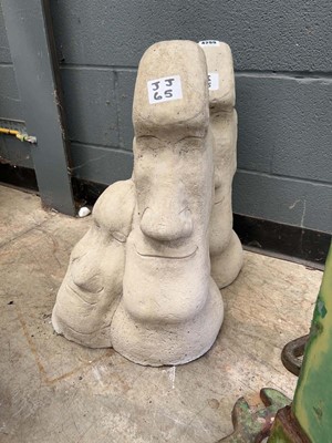 Lot 4299 - 2x concrete garden figures of Easter Island Heads