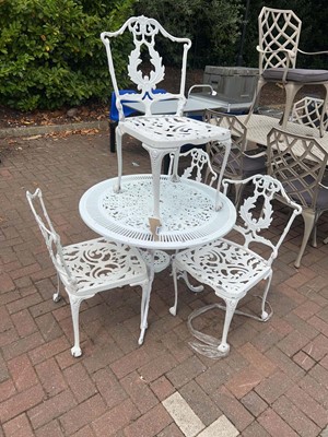 Lot 4262 - Aluminium circular fretwork table with four...